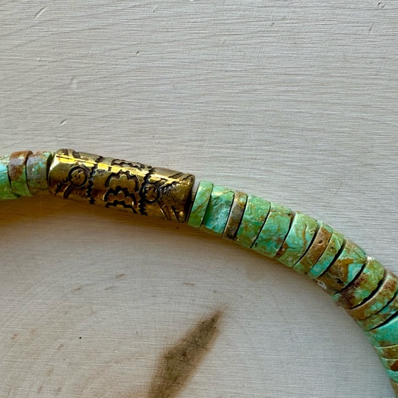 RARE_VINTAGE_Santo Domingo Tony Aguilar Sr. Brass & NATURAL Turquoise Necklace - Picture 4 of 16